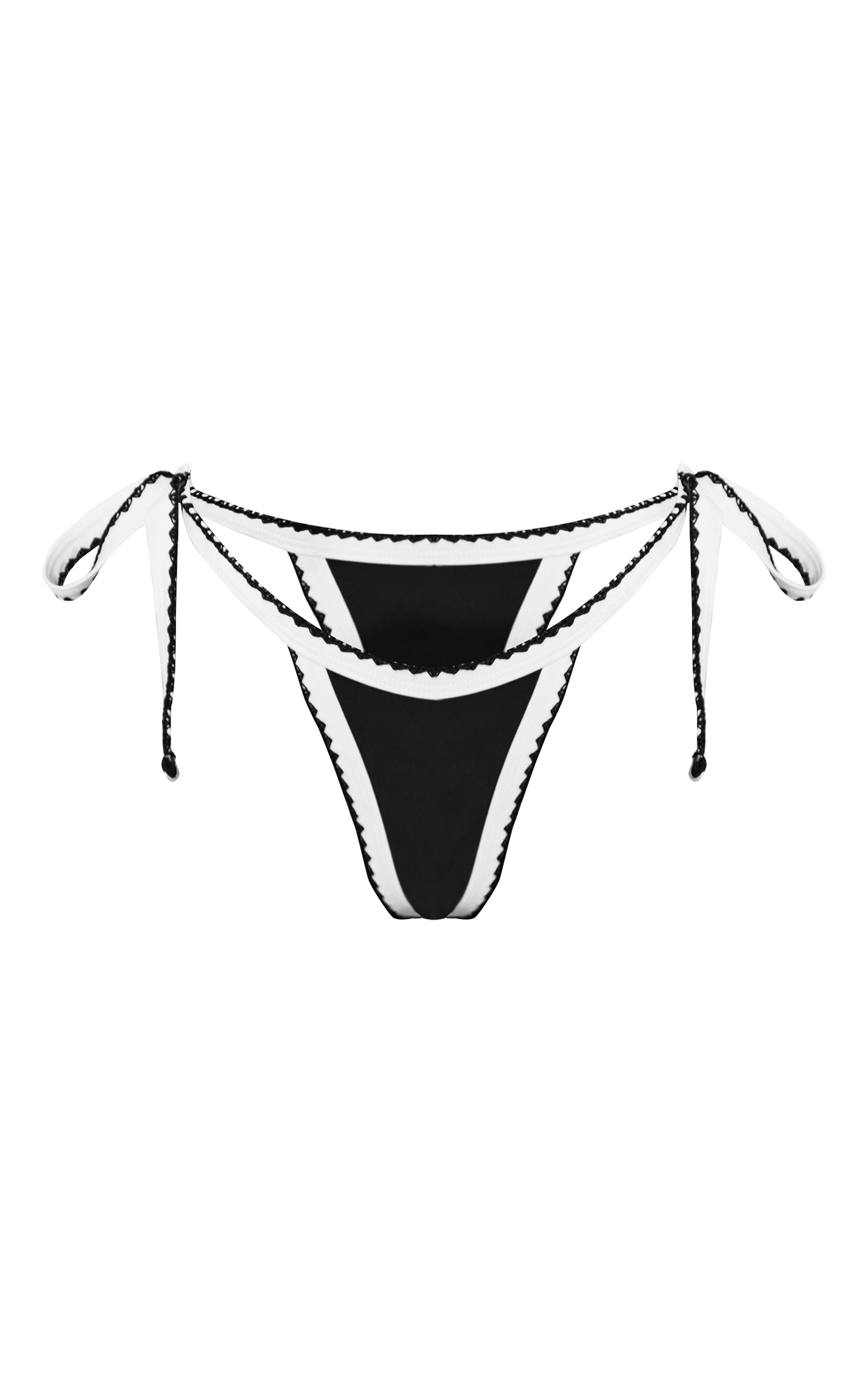 Black Contrast Binding Whip Stitch Tie Side Bikini Bottoms image 5