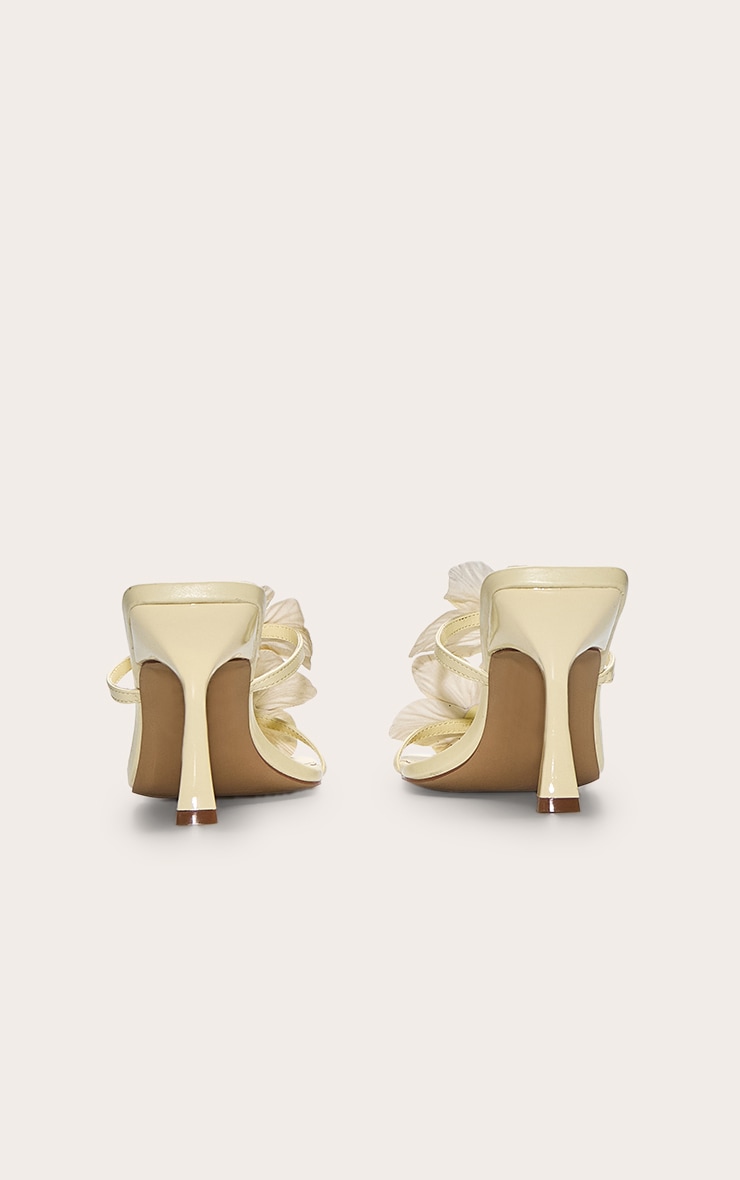 Butter Yellow Pu Square Toe Multi Flower Detail Mid Stiletto Heeled Mules image 4
