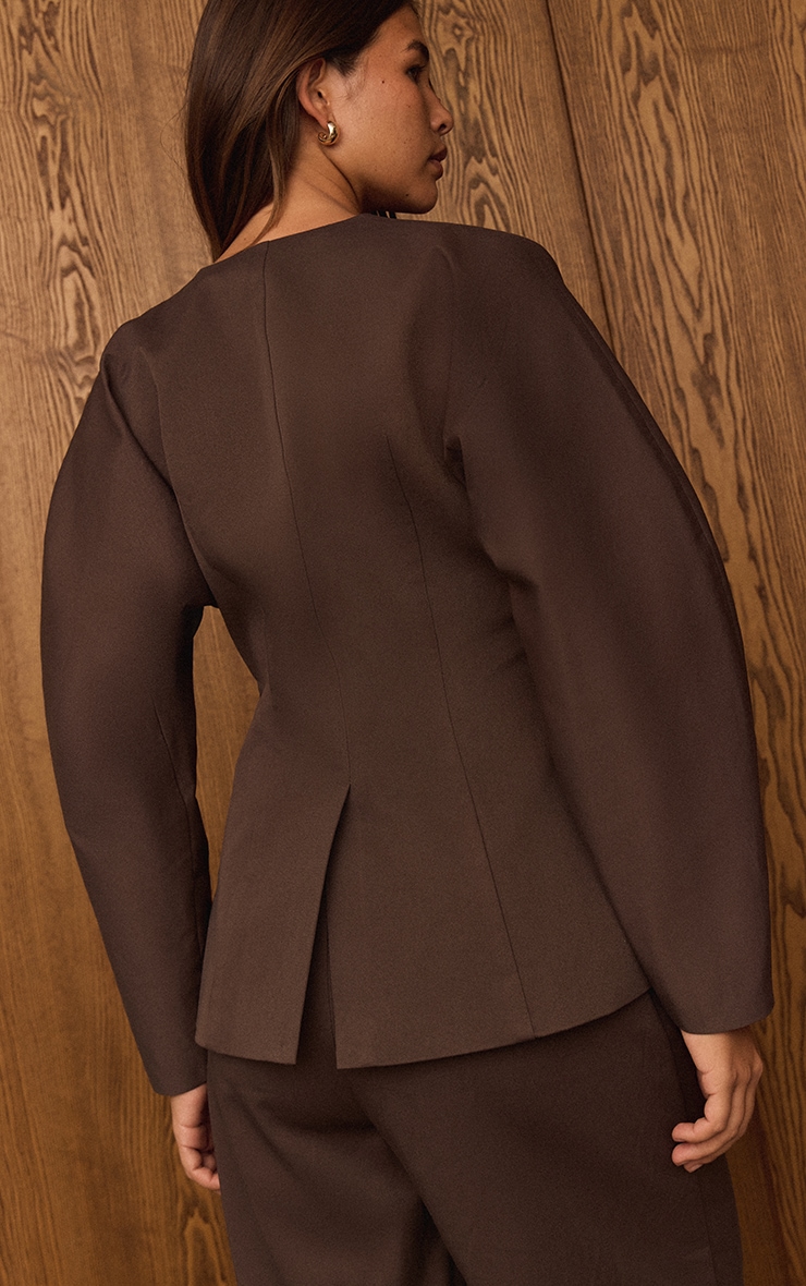 Blazer de tailleur tissé deluxe marron foncé sans revers image 2