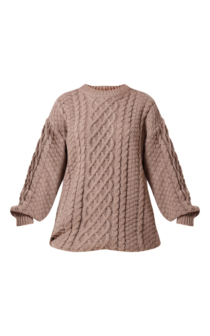 Robe pull en maille tricot torsadée chunky café au lait image 5