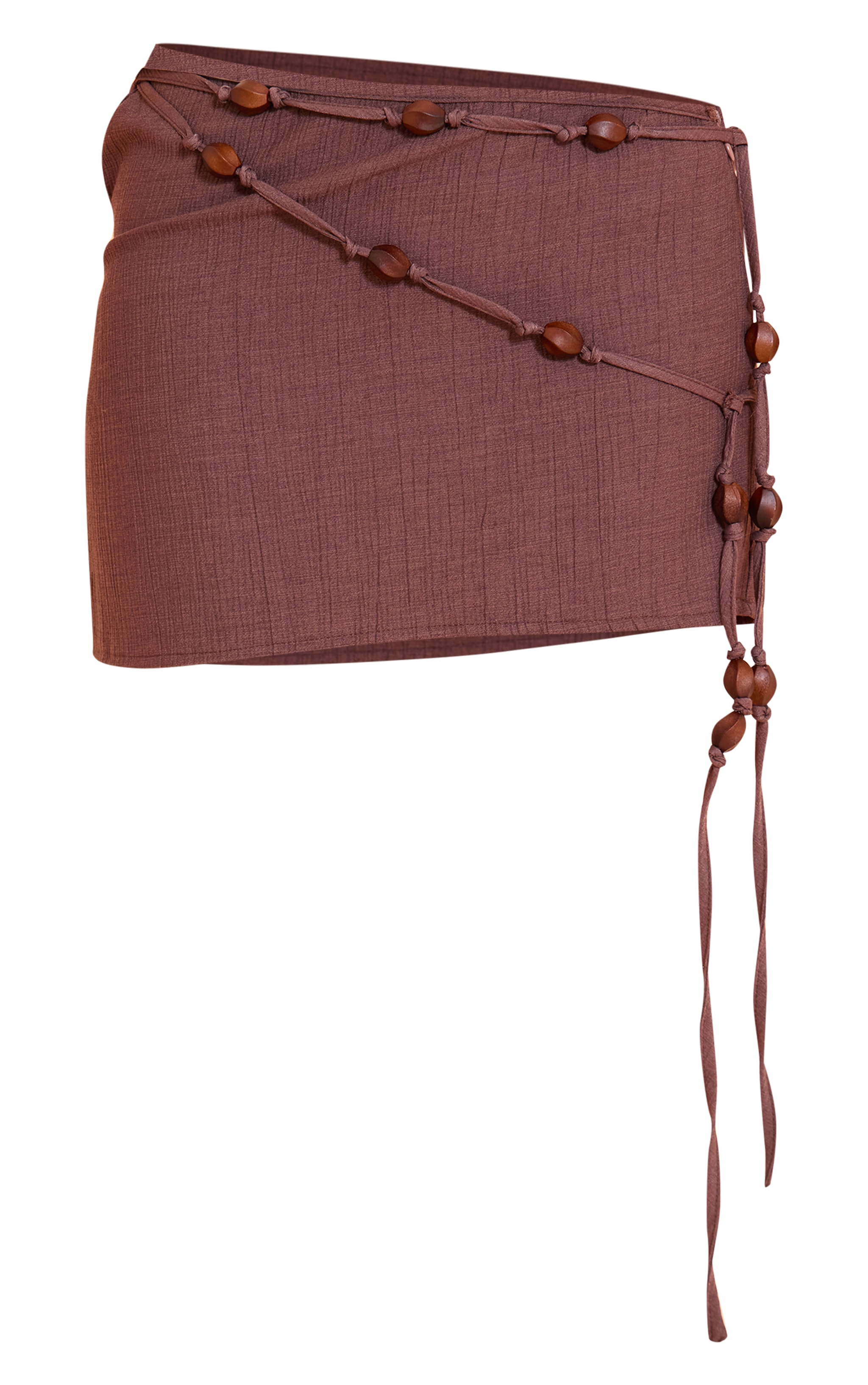 Petite Brown Bead Detail Plisse Mini Skirt image 6