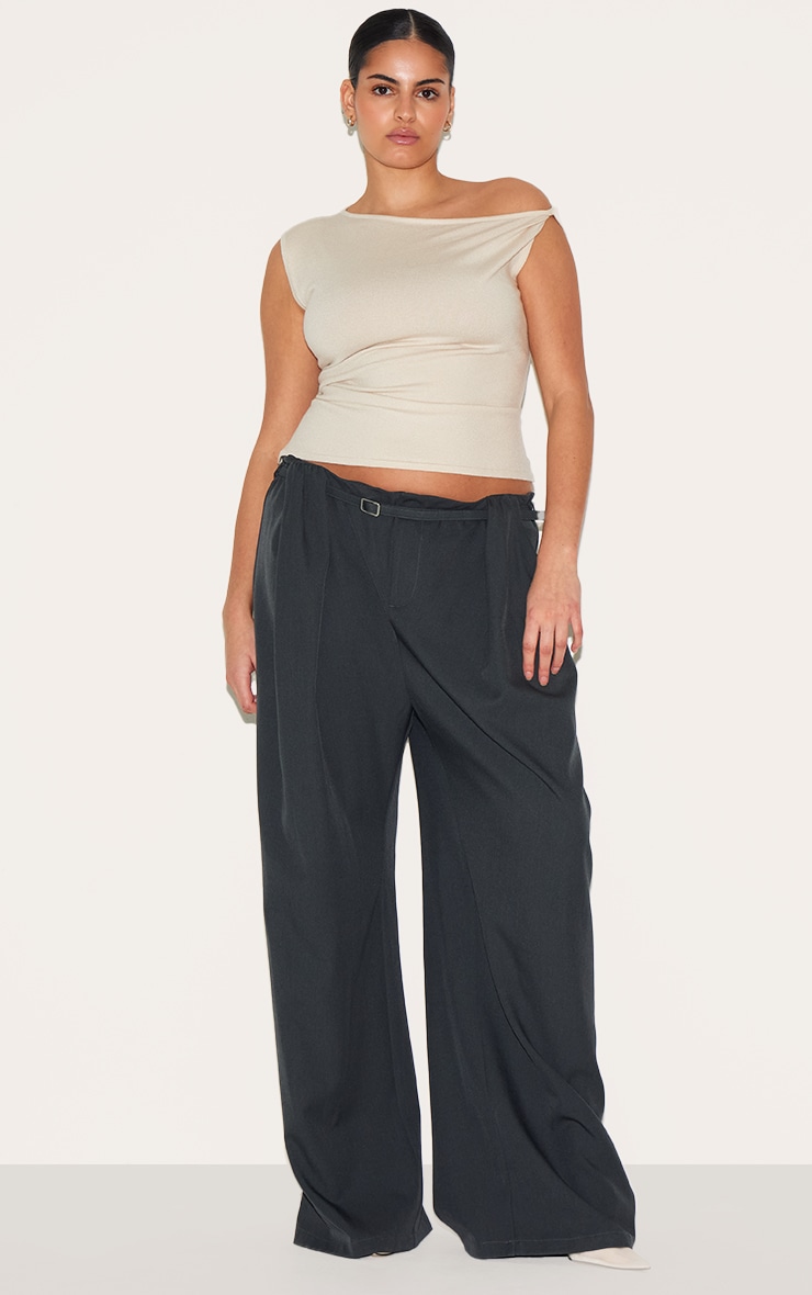 Plus Oatmeal Basic Knit Asymmetric Twist Sleeve Vest Top image 3