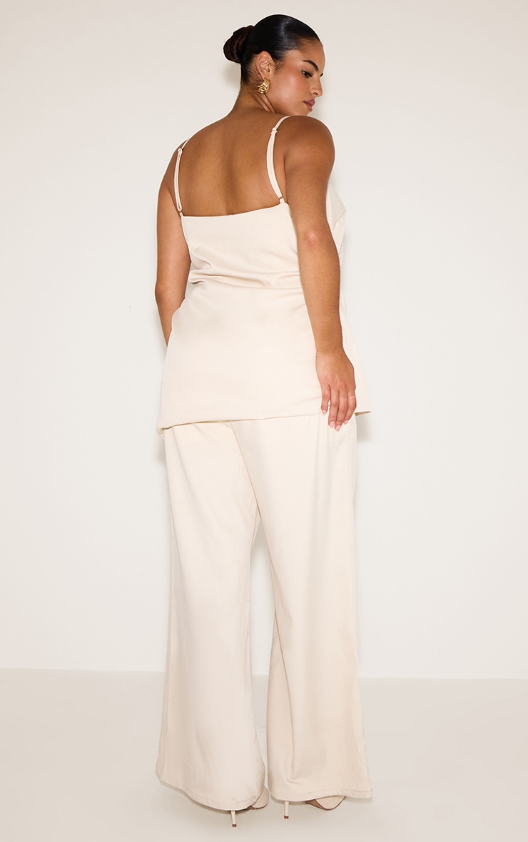 Plus Oyster Woven Ruched Bodice Overlay Straight Leg Jumpsuit image 2