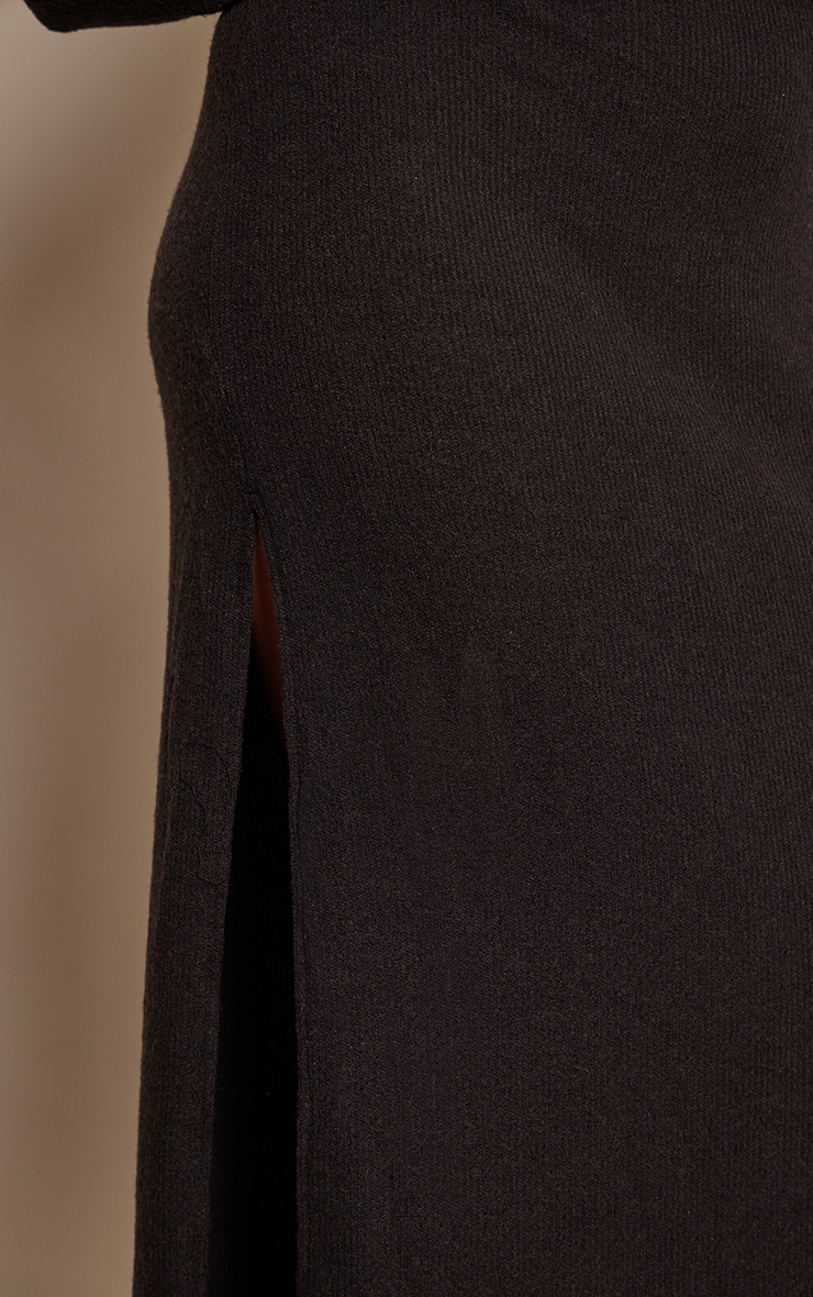 Plus Black Brushed Rib Long Sleeve Ruched Maxi Dress image 4