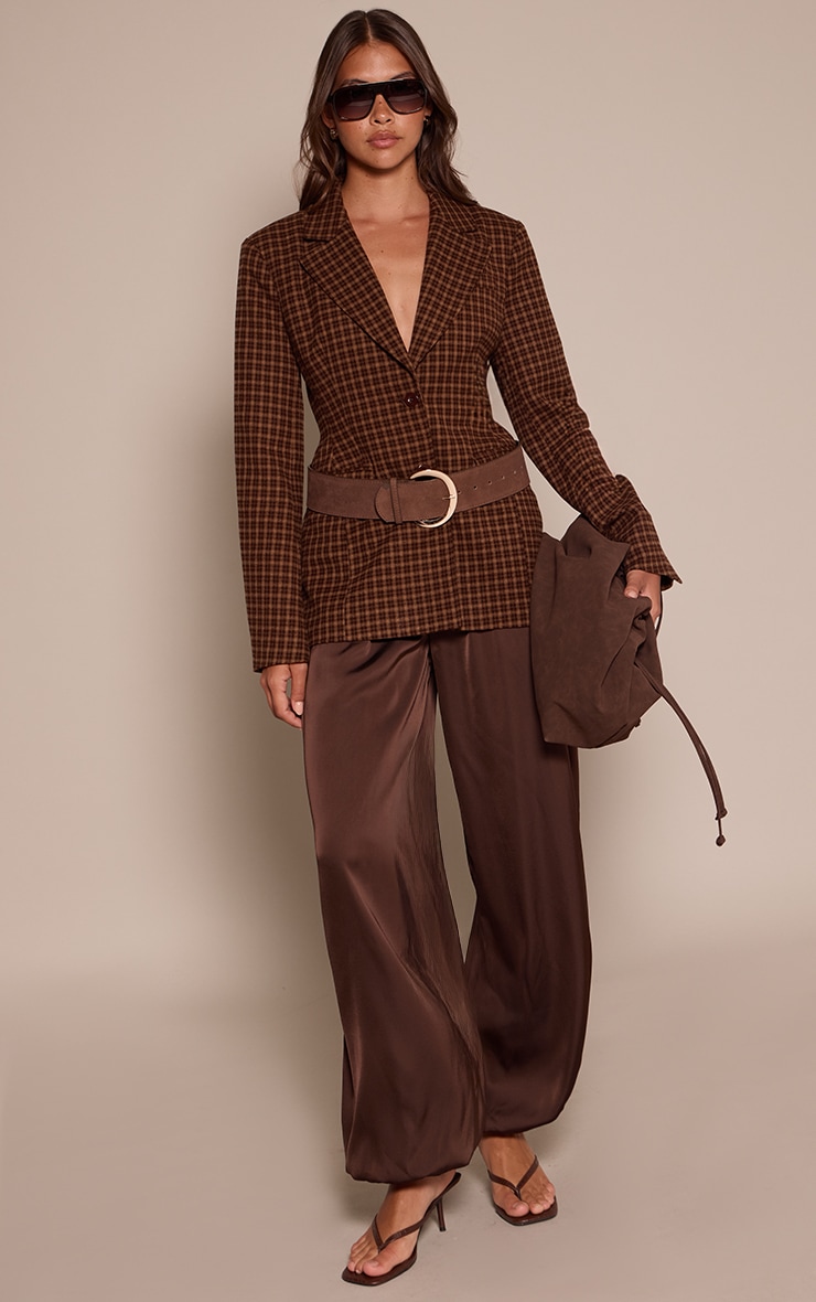 Brown Check Moulded Hip Cinch Waist Blazer image 3