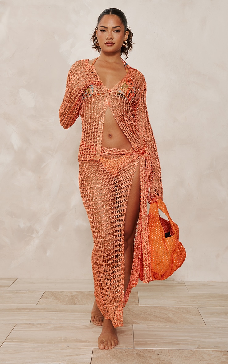 Orange Sequin Knit Beach Sarong image 4
