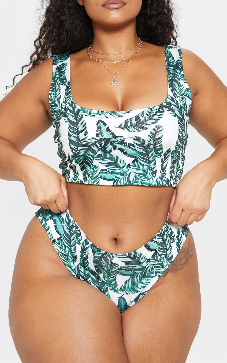 Plus Green Banana Leaf High Waist Bikini Bottom