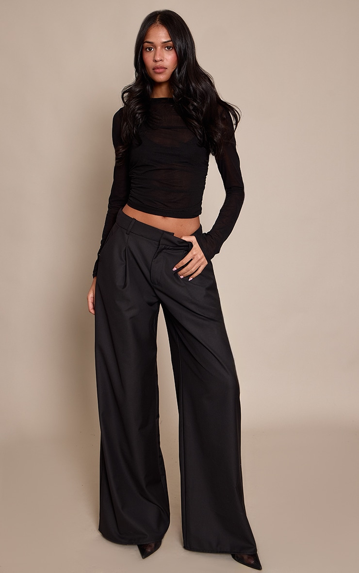 Tall Black Woven Double Pleat Wide Leg Trouser
