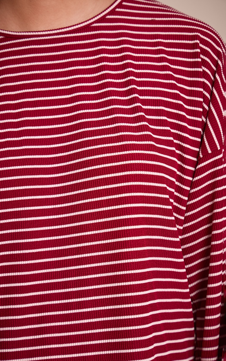 Burgundy Ribbed Stripe Oversized Slouchy Long Sleeve Top  image 4
