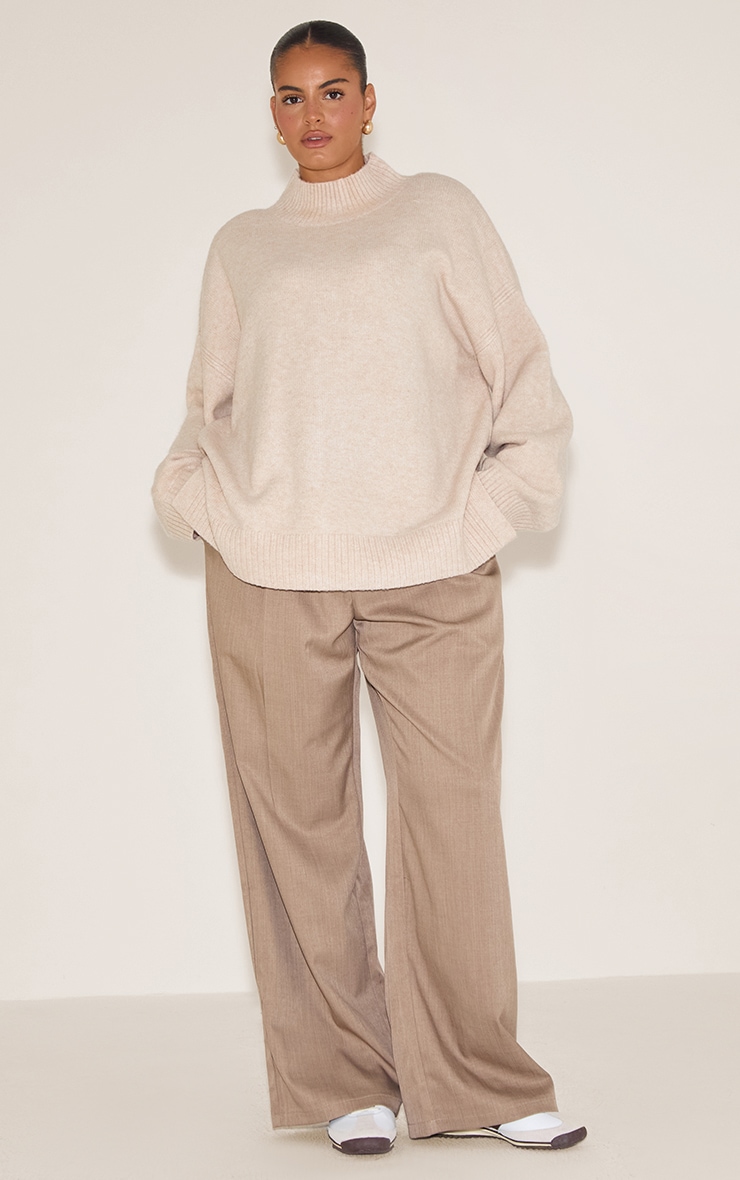 Plus Oatmeal Knit Oversized Polo Neck Sweater image 3