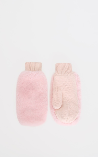 Mitaines en fausse fourrure douce rose