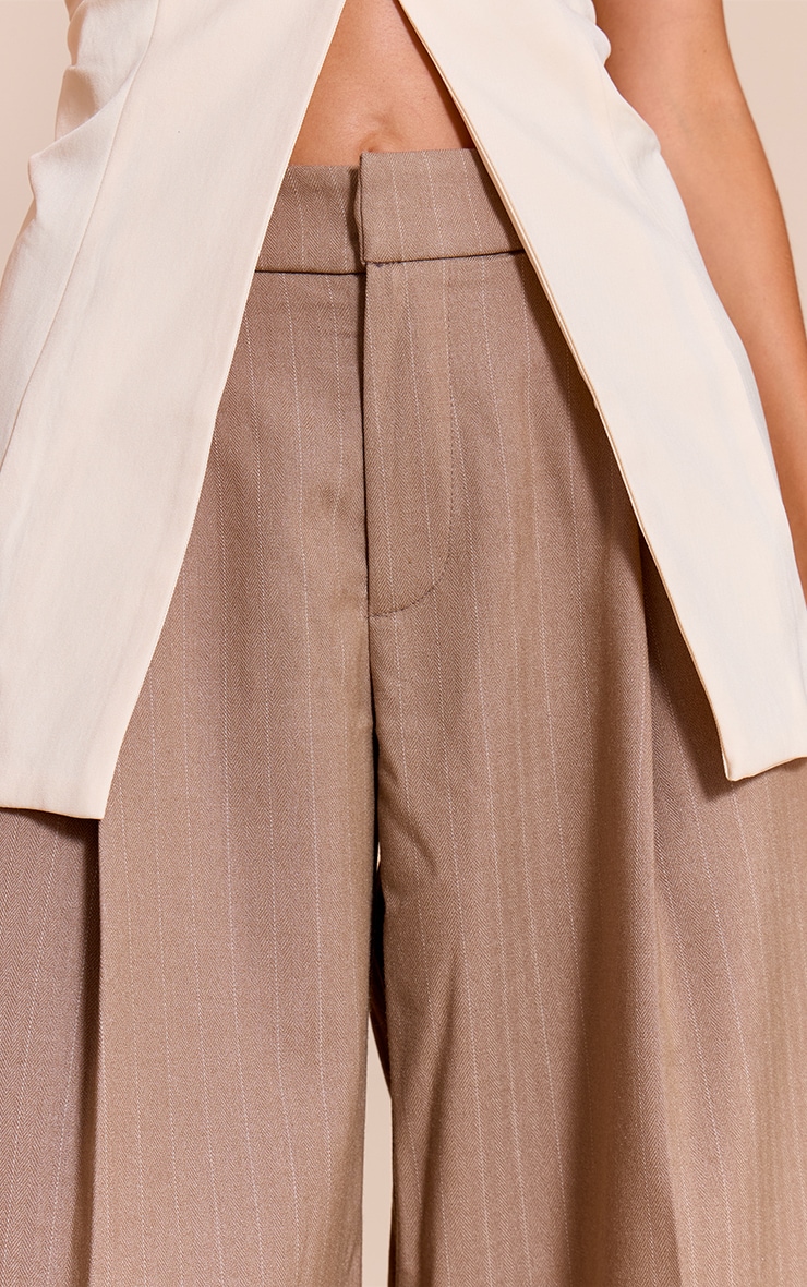 Premium Taupe Woven Pinstripe Tailored Straight Leg Pants image 4