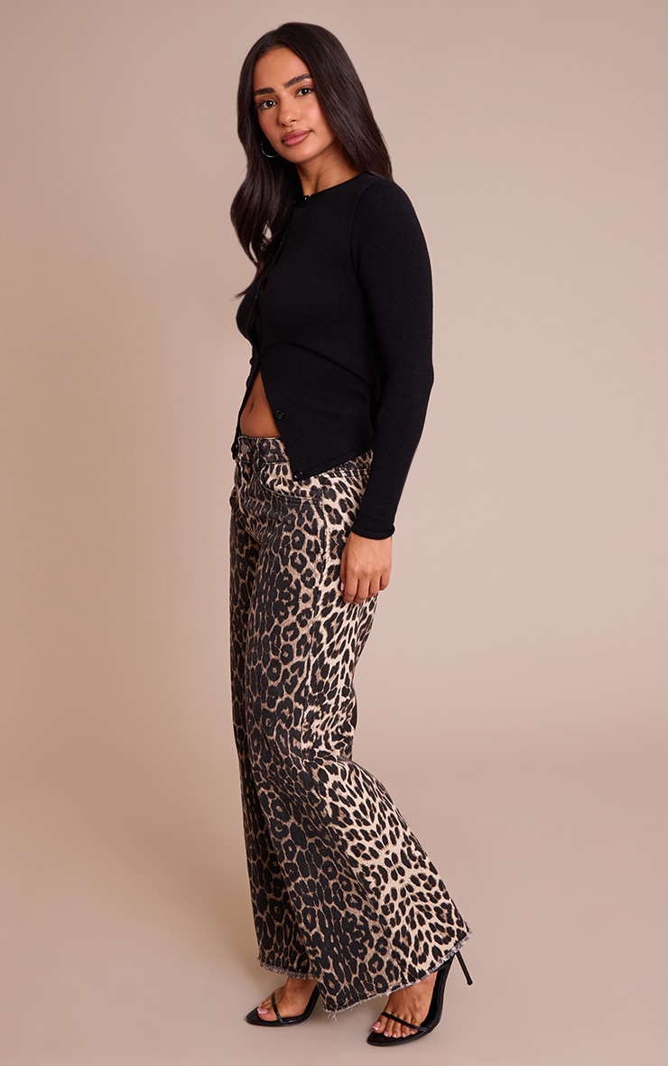 Petite Brown Leopard Print Denim Wide Leg Jeans image 2