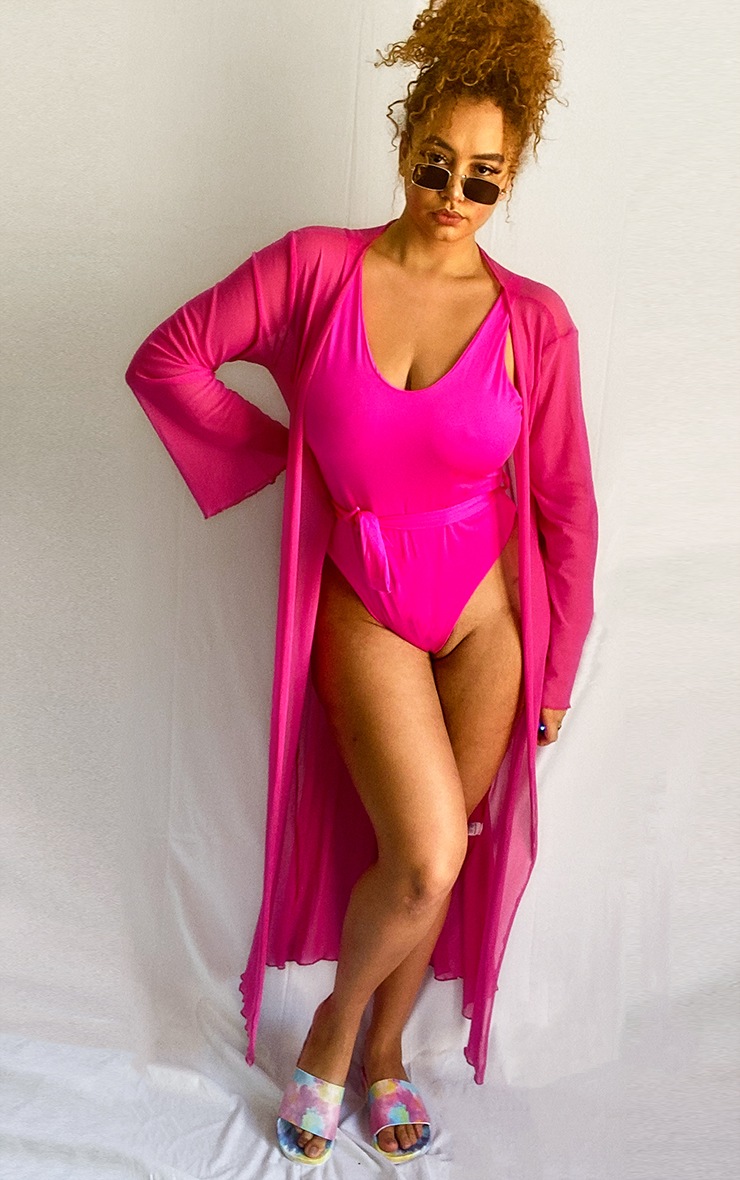 Plus Pink Mesh Maxi Kimono