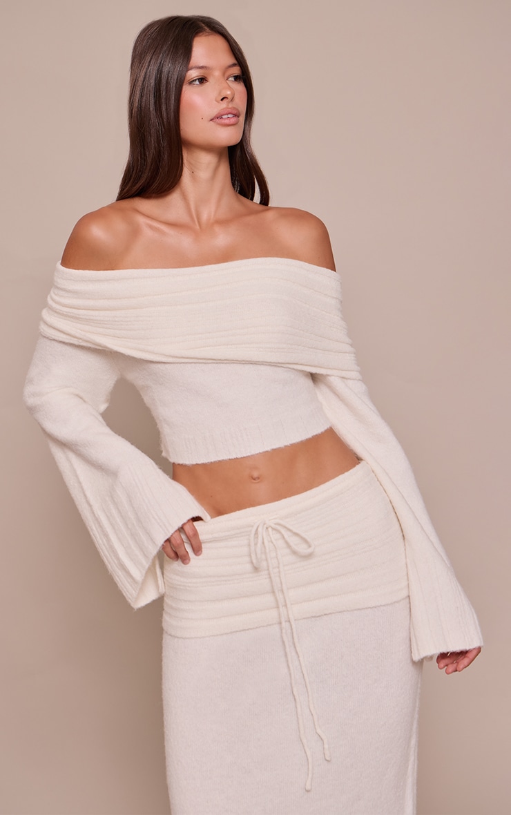 Cream Rib Soft Knit Bardot Top image 1