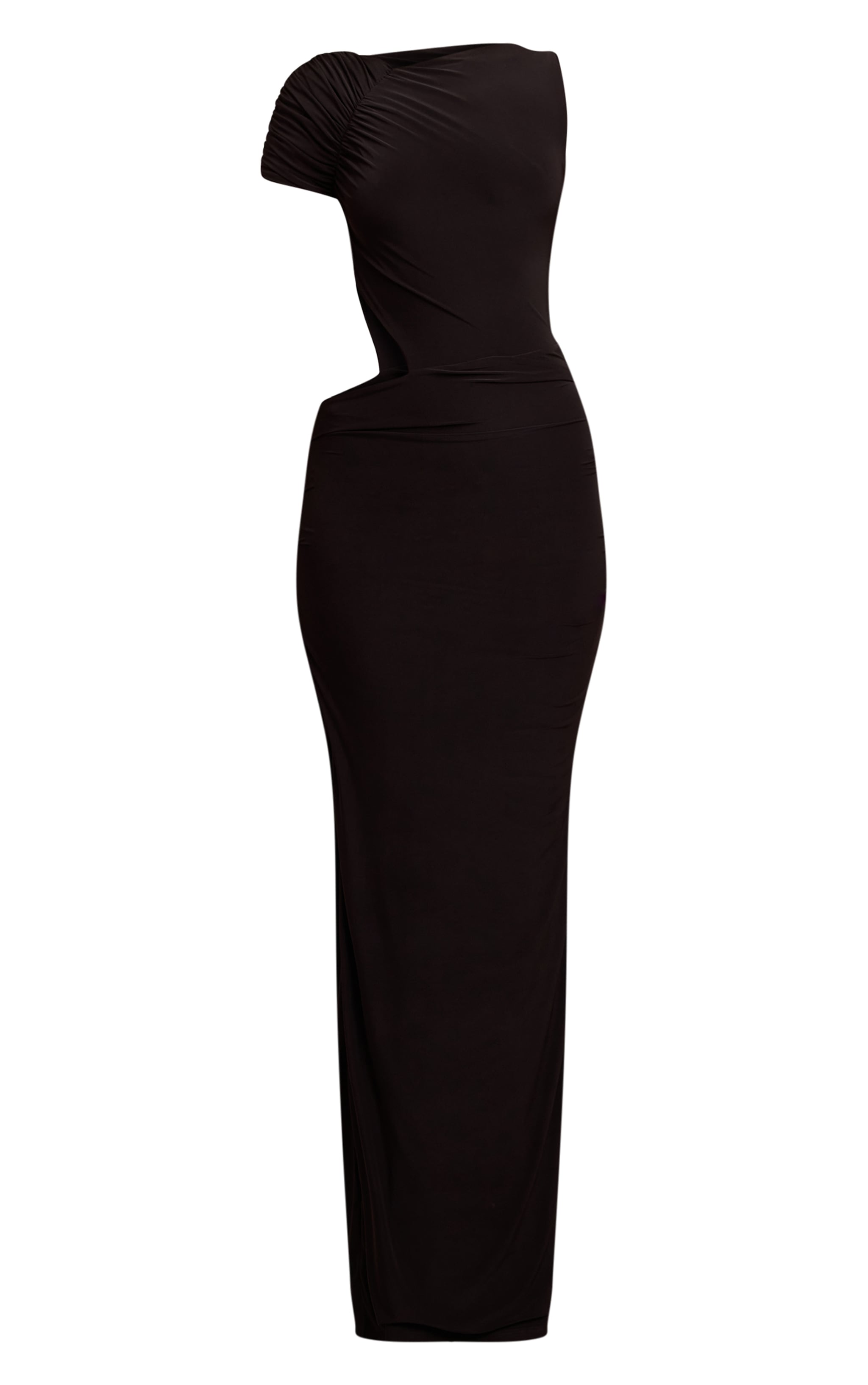 Black Slinky One Sleeve Ruched Maxi Dress image 5