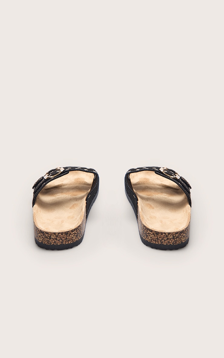 Black Faux Suede Double Buckle Eyelet Footbed Sandals image 3