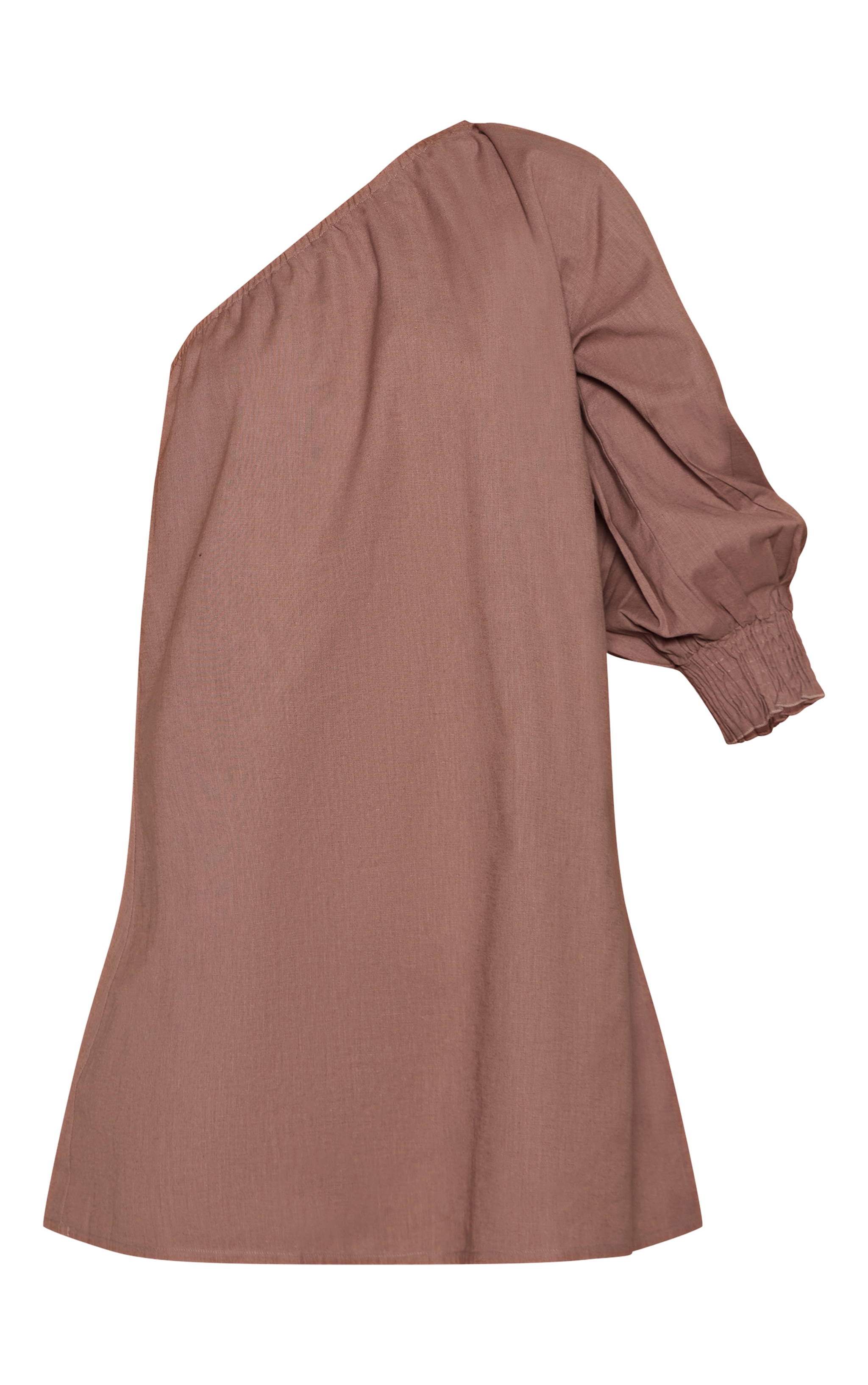 Taupe Linen Look One Shoulder Shift Dress image 5