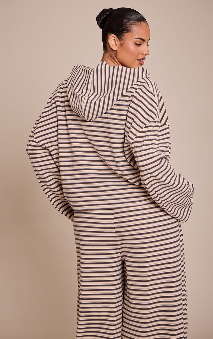 Plus Brown Striped Soft Fleece Zip Up Hoodie image 2