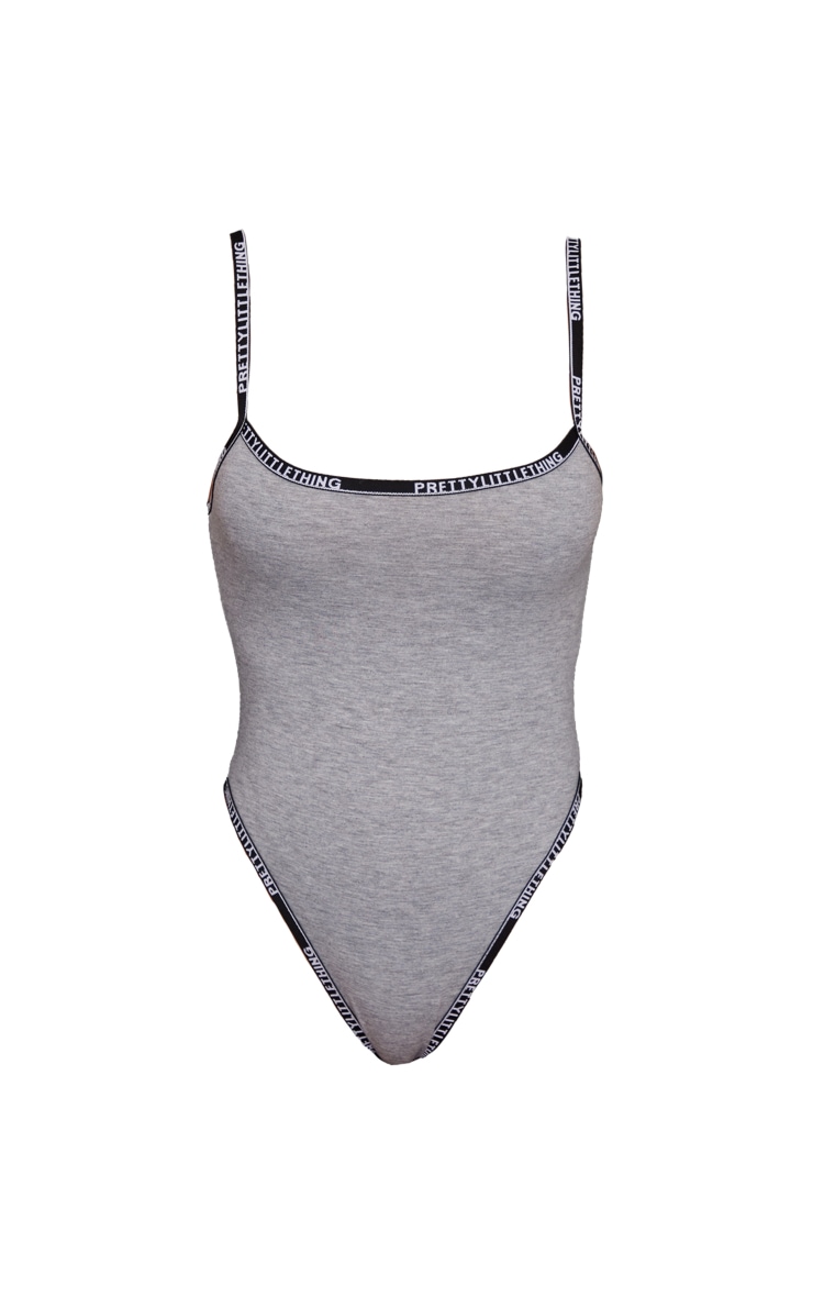 PRETTYLITTLETHING Grey Marl Tape Jersey Body image 5