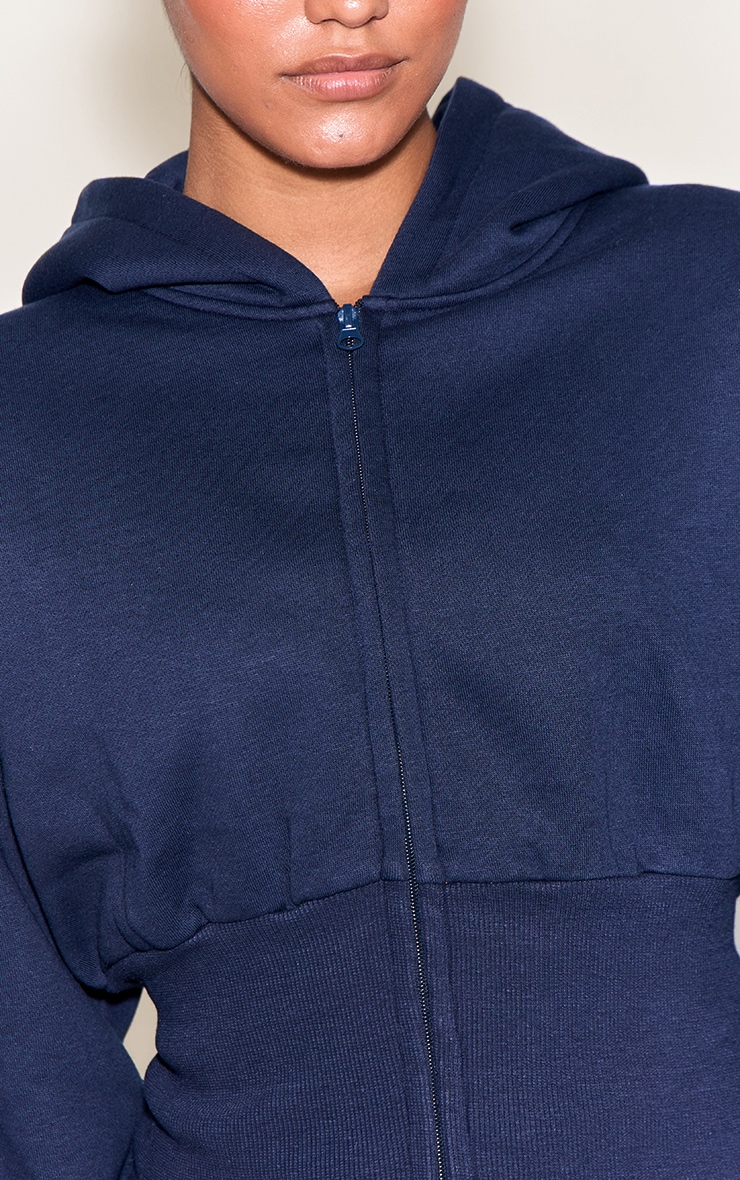 Navy Cinched Cropped Zip Up Hoodie image 4