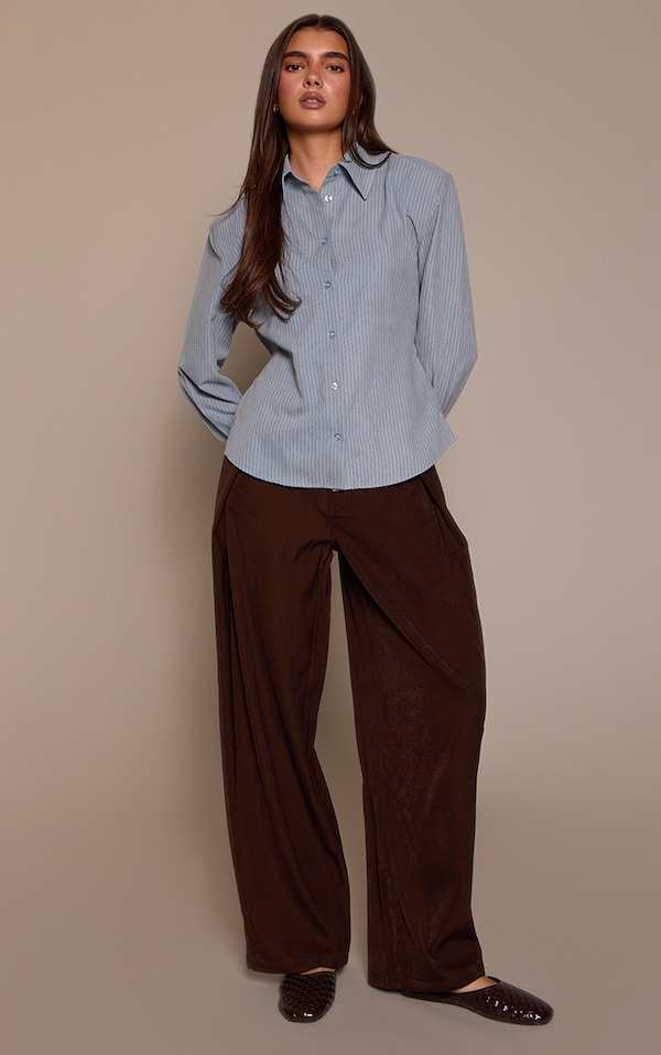 Chocolate Woven Side Pleat Wide Leg Trousers 