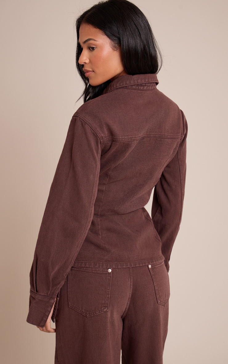 Tall Chocolate Long Sleeve Fitted Denim Shirt image 2