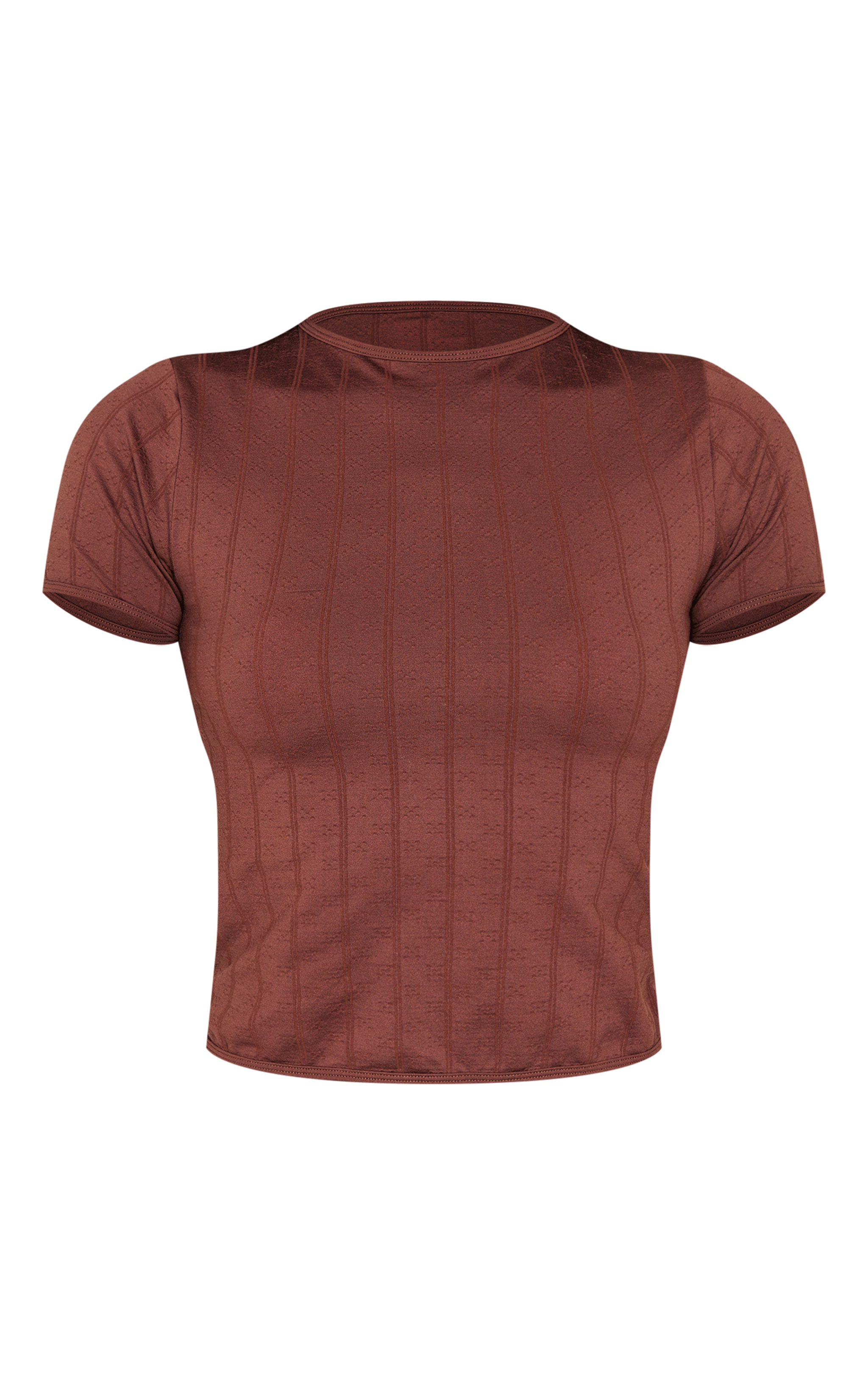 Brown Contour Pointelle Crew Neck Short Sleeve Long Top image 5