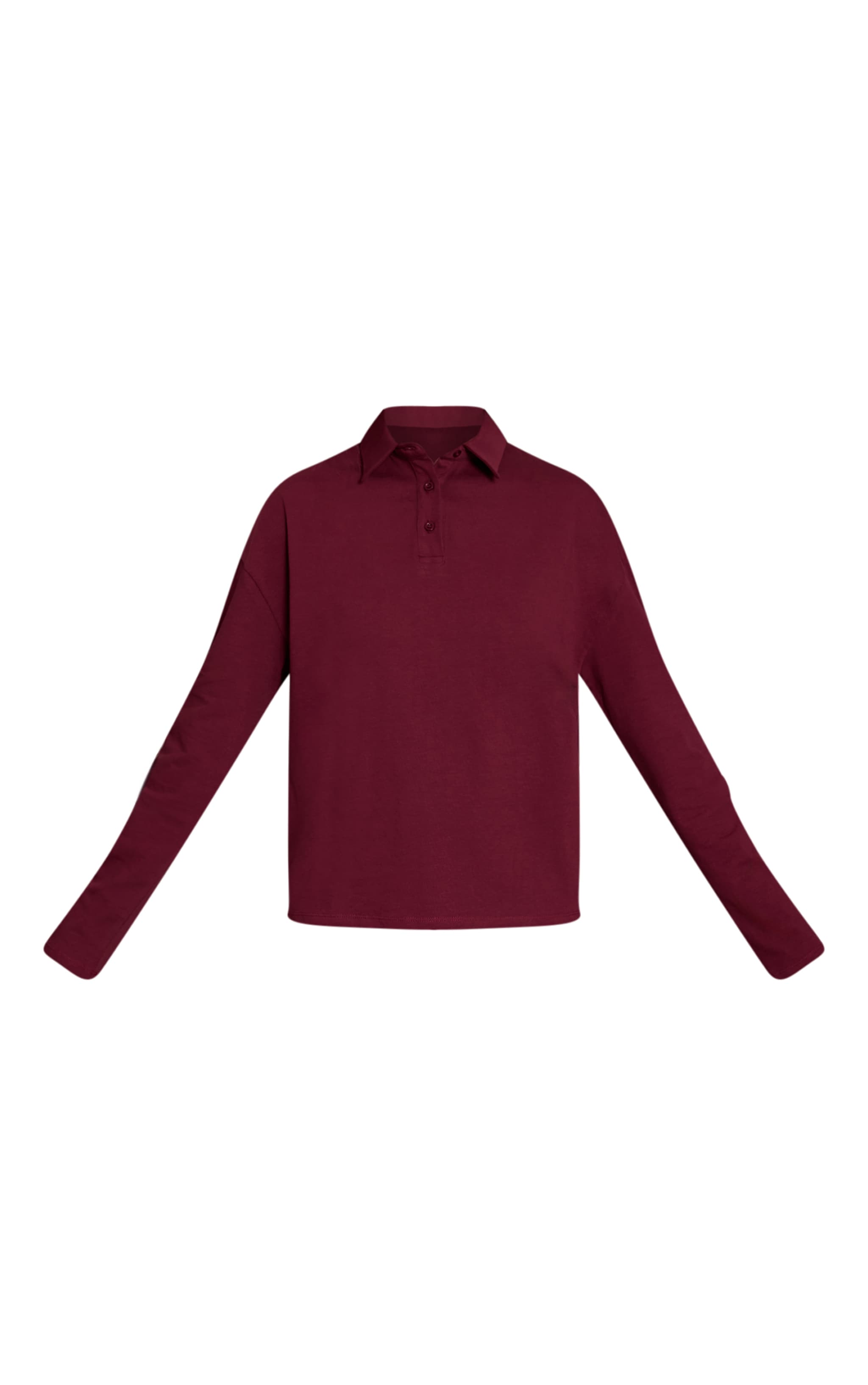 Plum Cotton Polo Collar Long Sleeve Top image 5