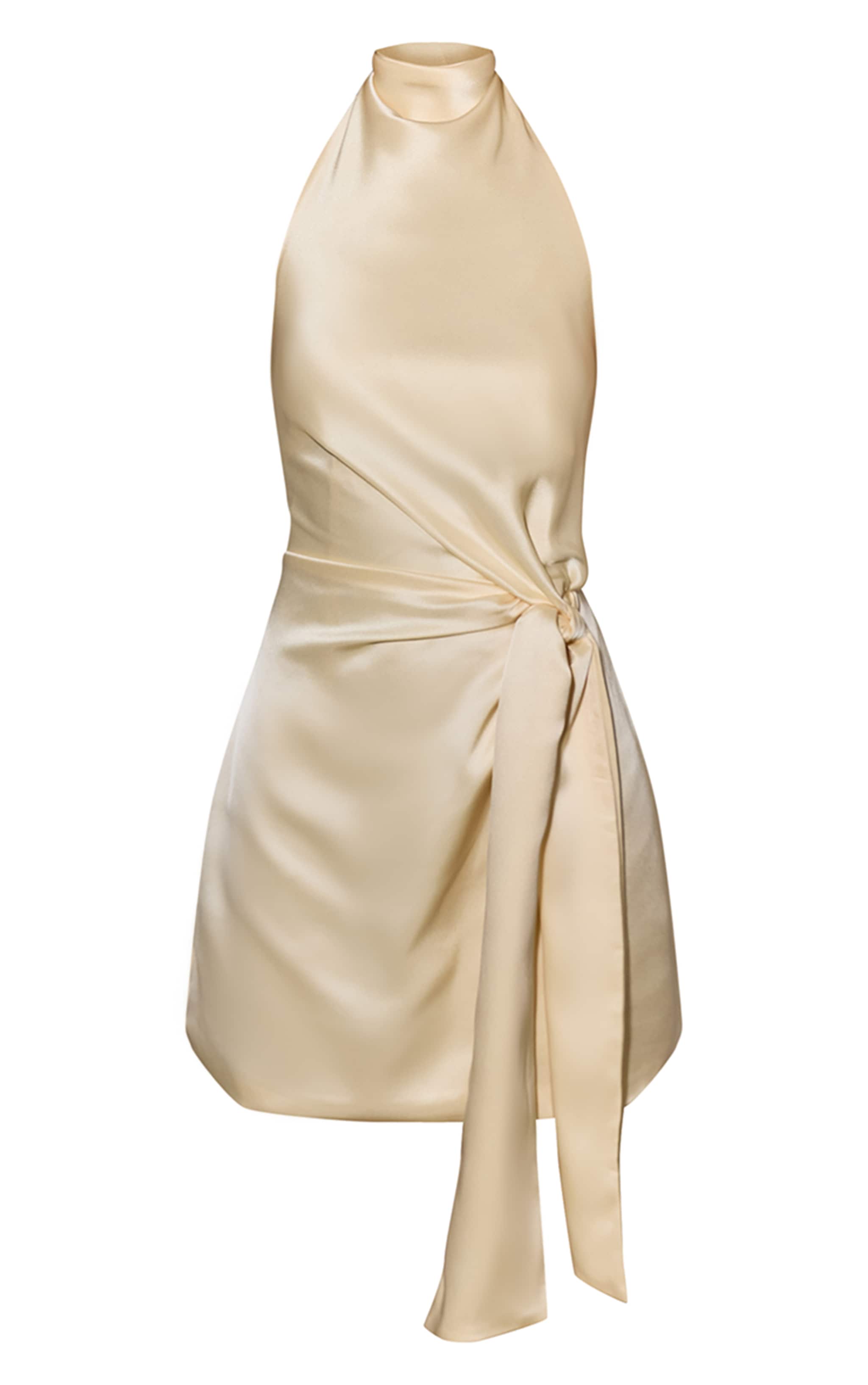 Oyster Satin Tie Knot Drape Detail Bodycon Dress image 5