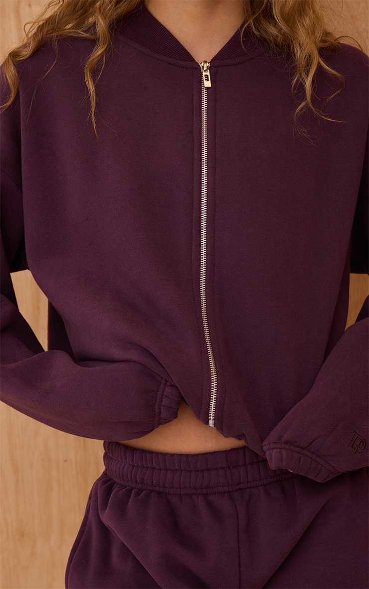 Plum Cotton Fleece Bomber Jacket image 4