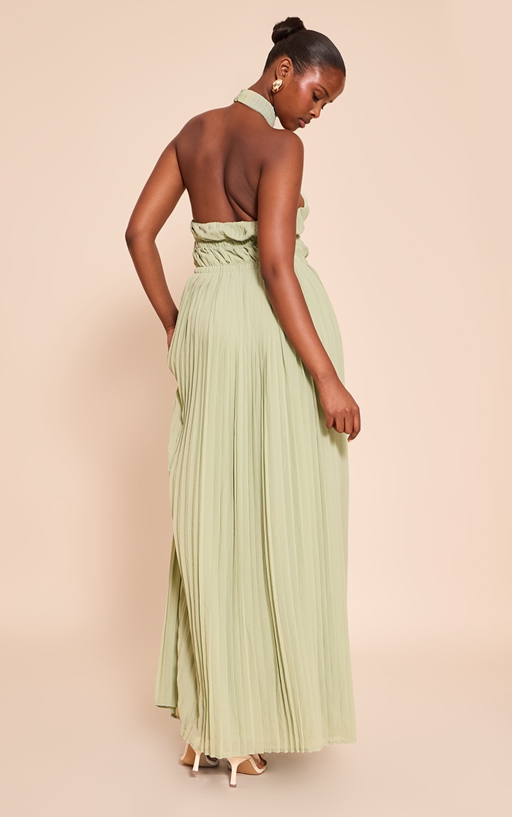 Sage Extreme Pleated High Neck Sleeveless Maxi Dress image 2