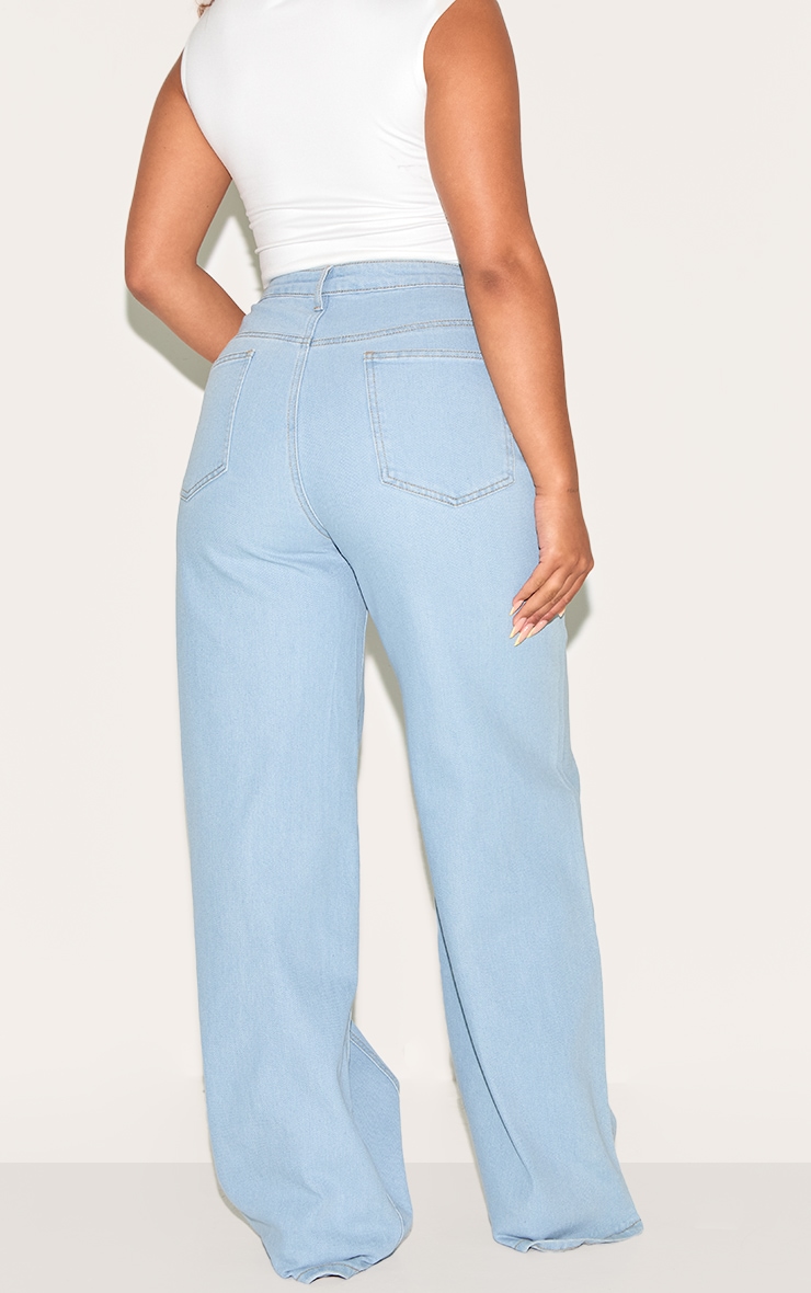 Shape Light Blue Stretch Denim Highwaisted Adjustable Button Wide Leg Jeans image 3