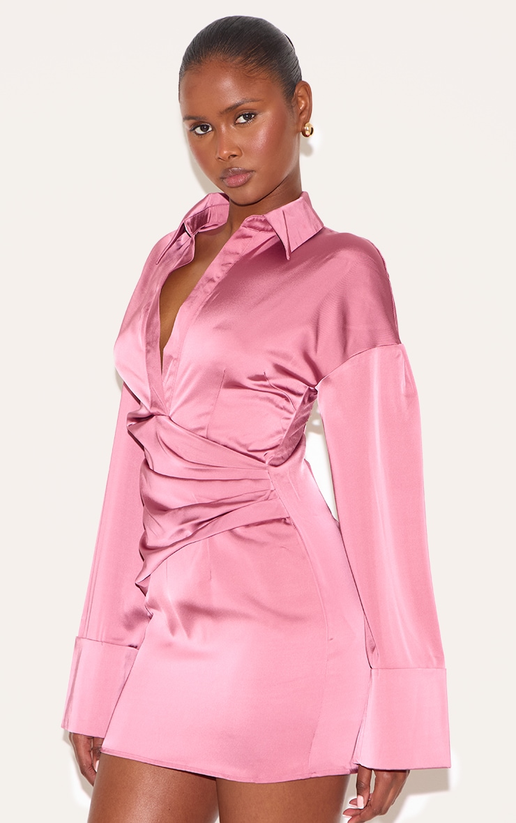 Blush Rose Premium Satin Bell Sleeve Shirt Dress image 4