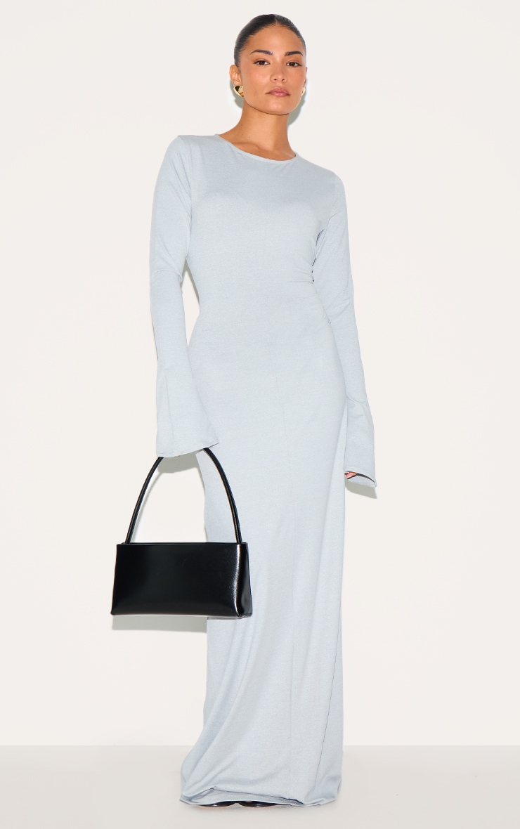 Petite Ash Grey Slinky Seam Detail Flared Sleeve Maxi Dress image 1