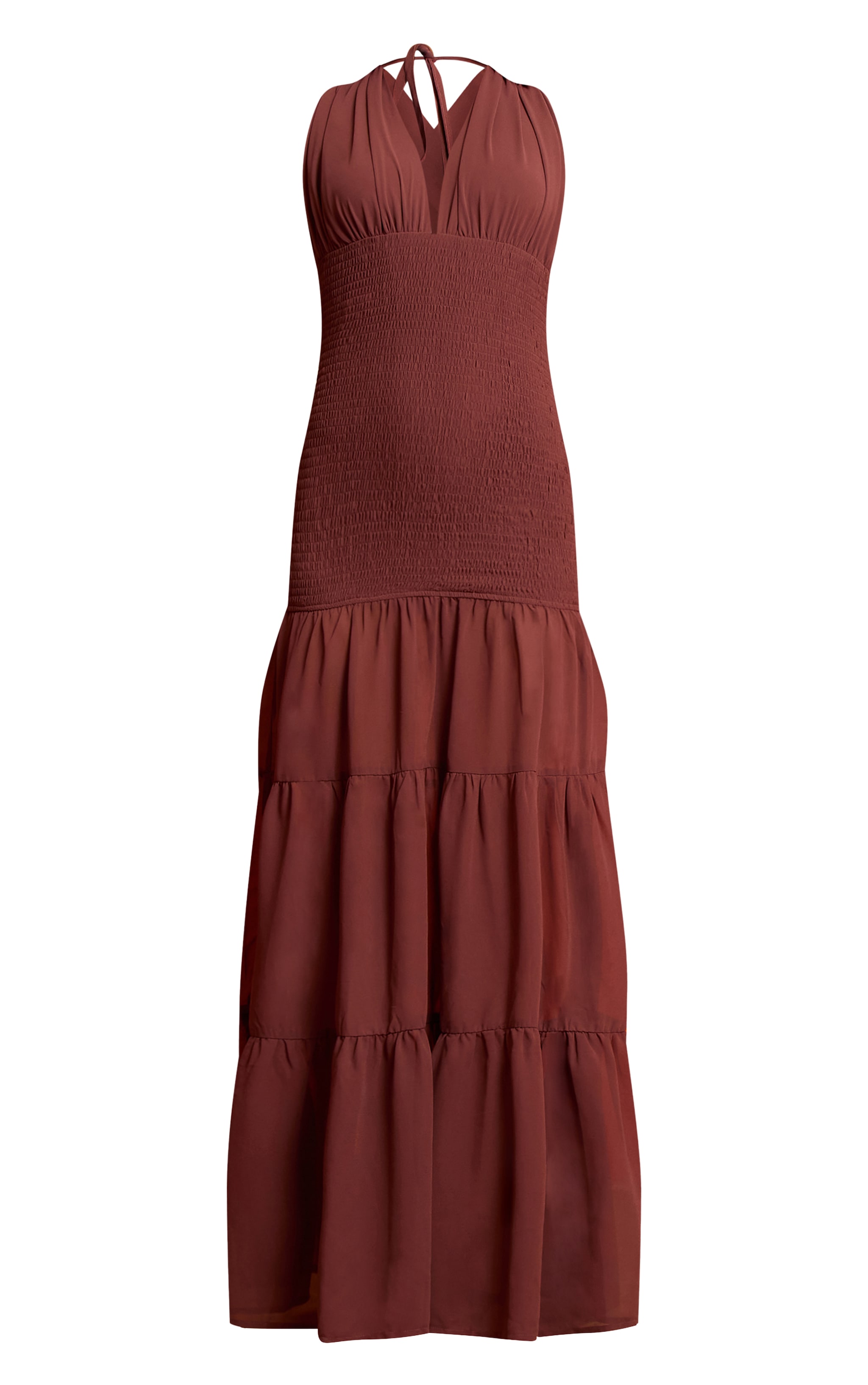 Dark Mauve Chiffon Shirred Tiered Maxi Dress image 5