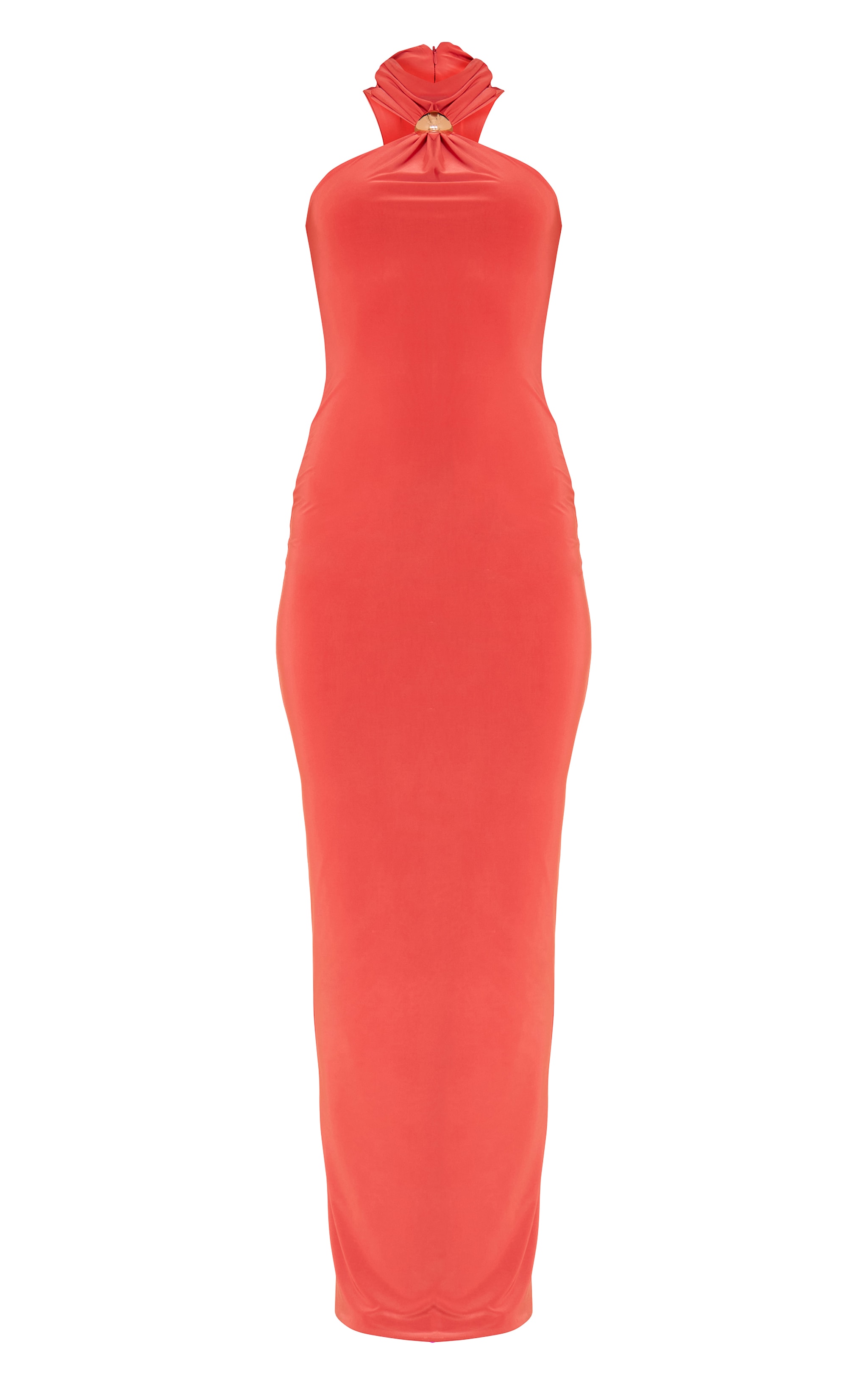 Orange Slinky Halterneck Trim Detail Maxi Dress image 5