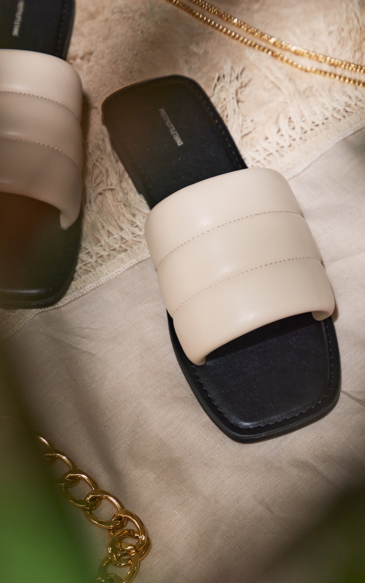 Cream Square PU Padded Strap Sliders image 4