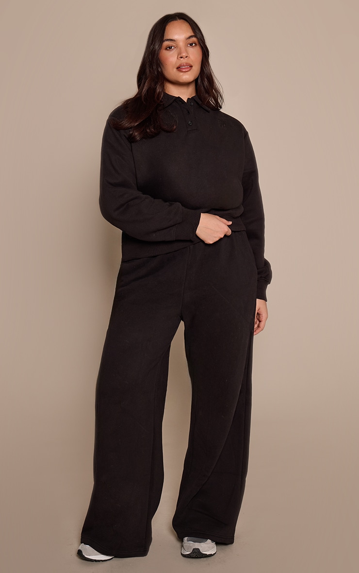 Plus Black Cotton Fleece Straight Leg Sweatpants image 1