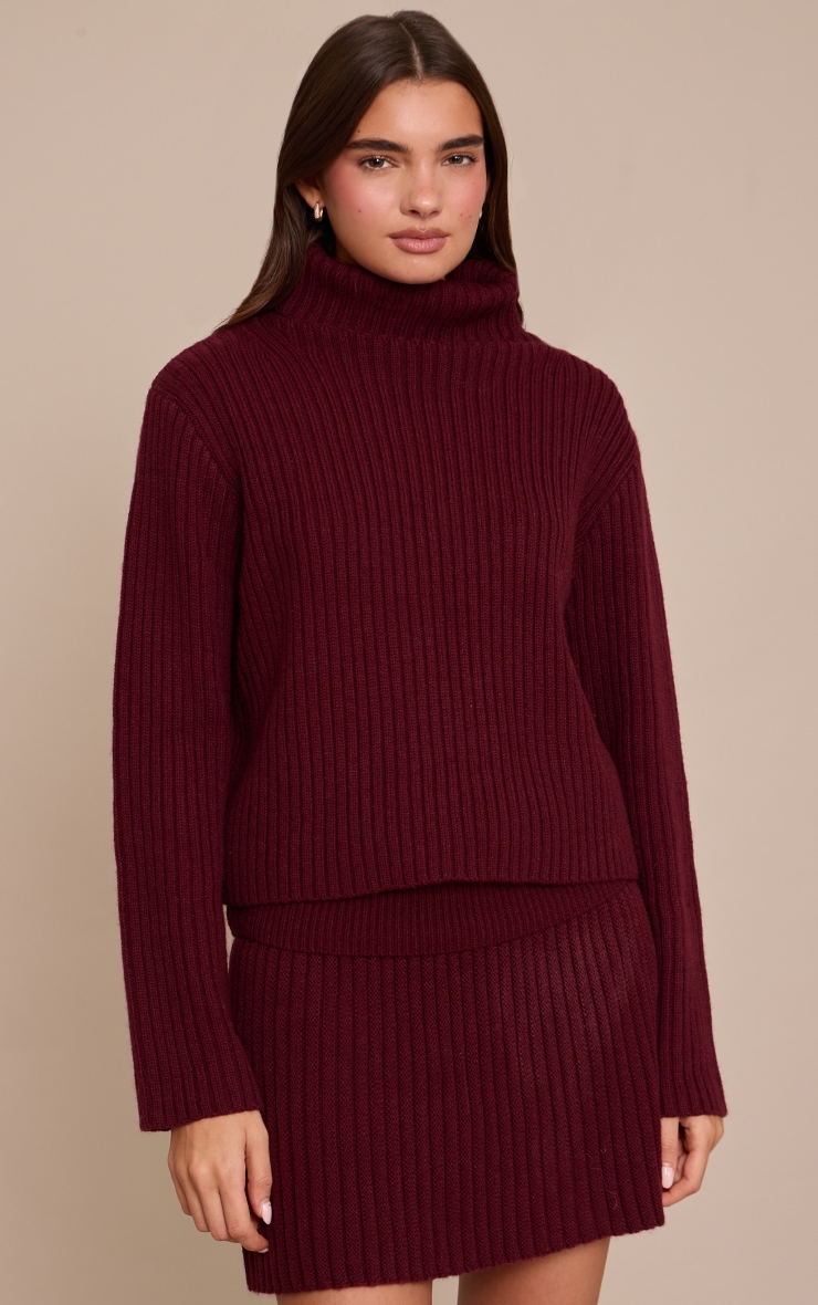 Dark Cherry Knitted Roll Neck Jumper  image 1
