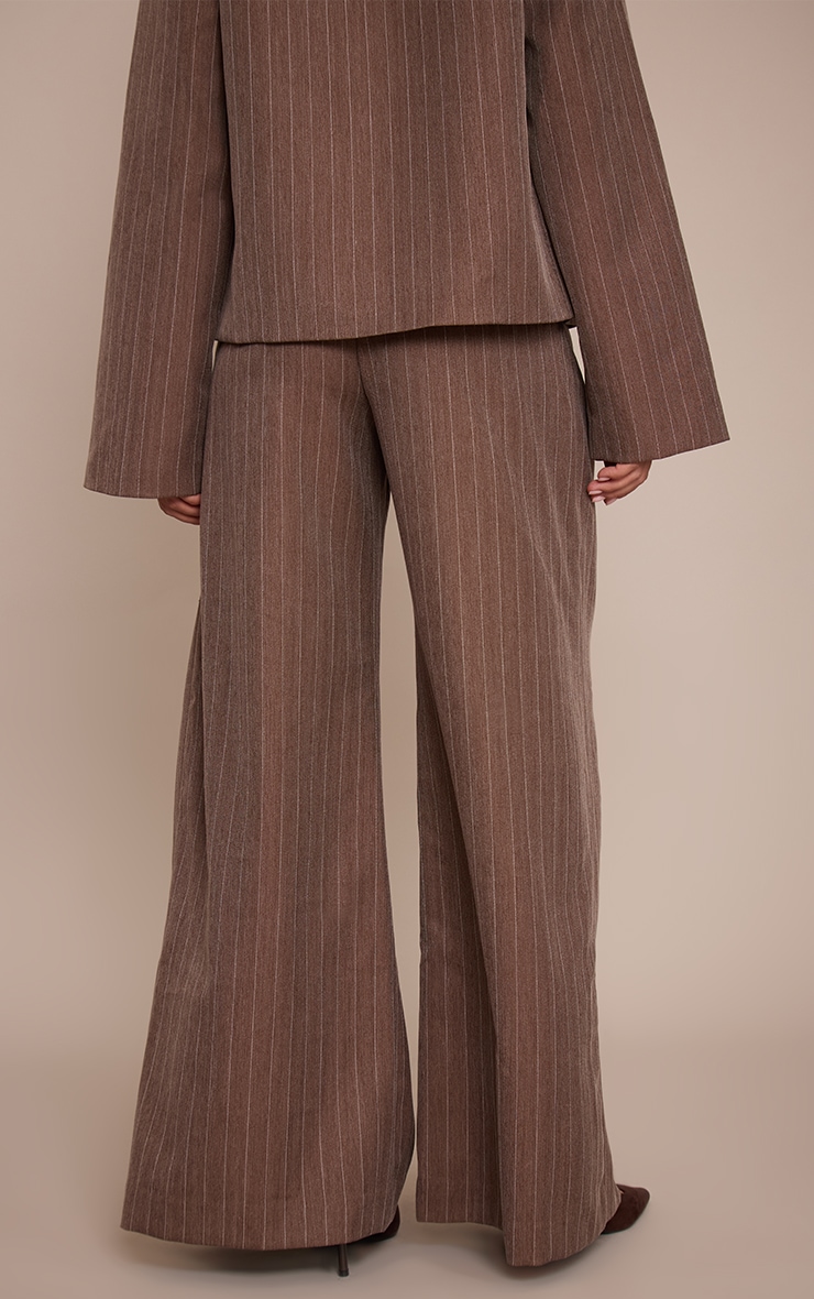 Chocolate Brown Pinstripe Pleated Wide Leg Pants image 3