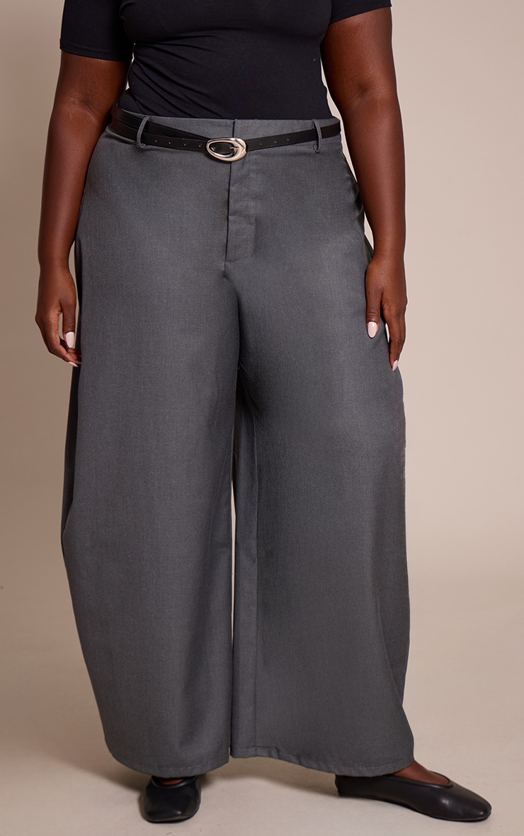 Plus Charcoal Belted Wide Leg Pants image 2