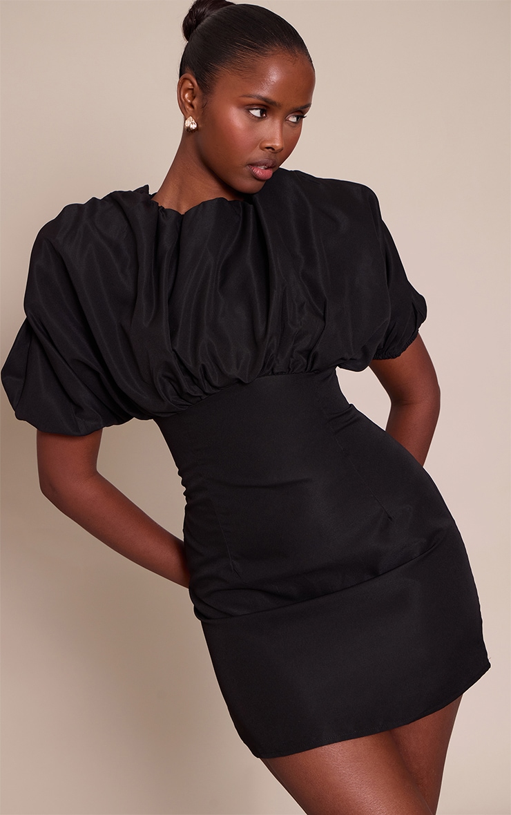 Black Puff Detail Bodycon Dress