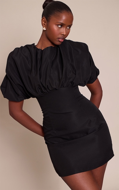 Black Puff Detail Bodycon Dress