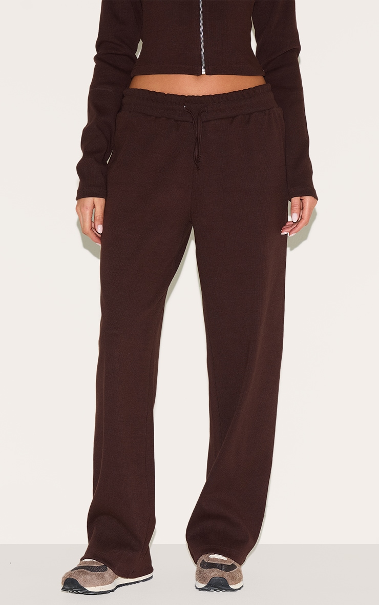 Dark Brown Ribbed Wide Leg Pants image 2