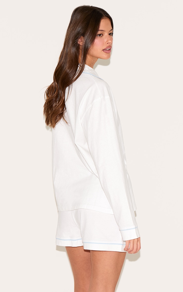 Ensemble de pyjama court en jersey blanc brodé "Bride" à lisérés contrastants image 2