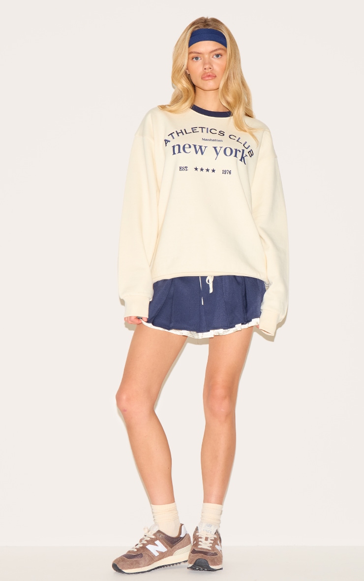 Cream Premium Contrast Neck Embroidered Sweatshirt image 3