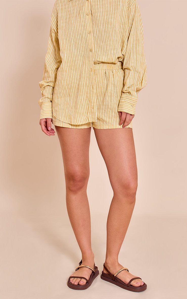 Chartreuse Striped Linen Floaty Shorts image 2