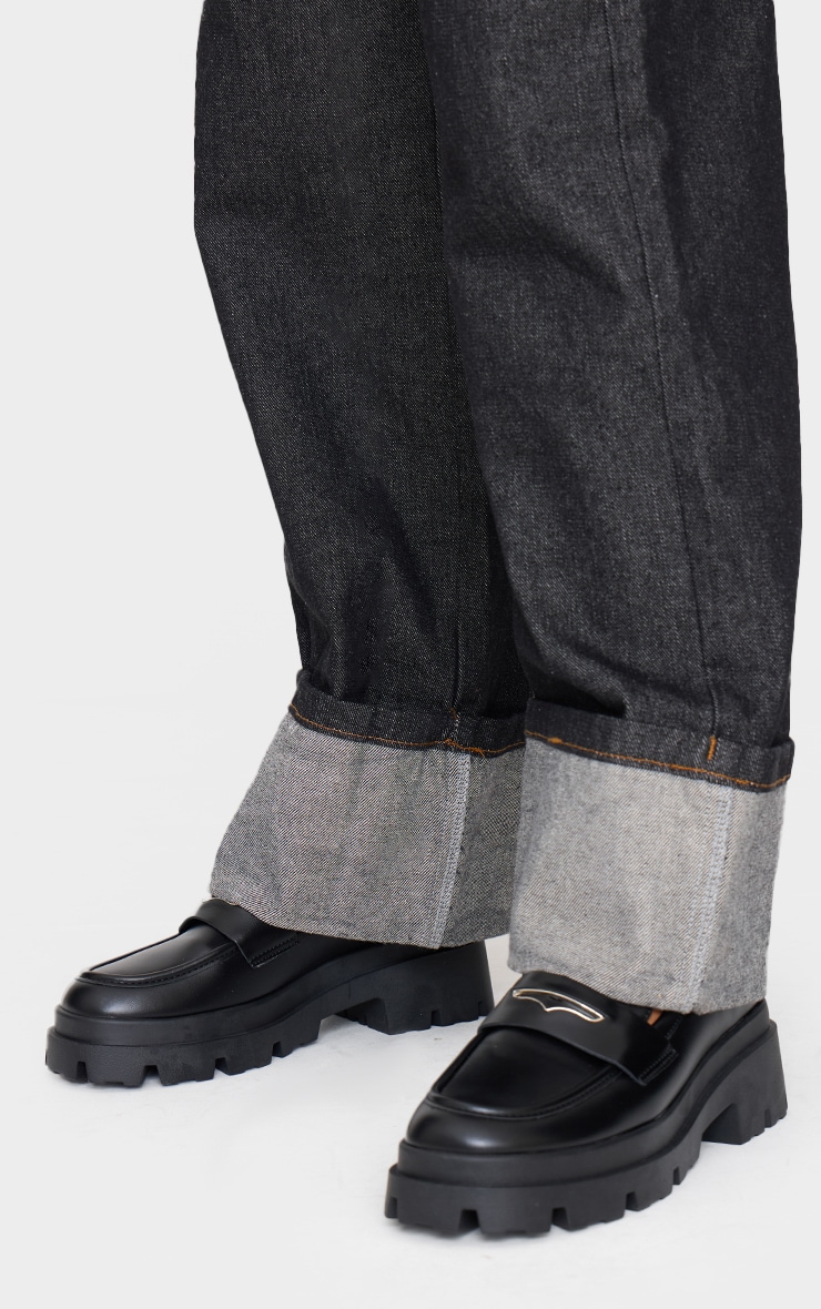 Black Pu Round Toe Chunky Sole Loafers image 1