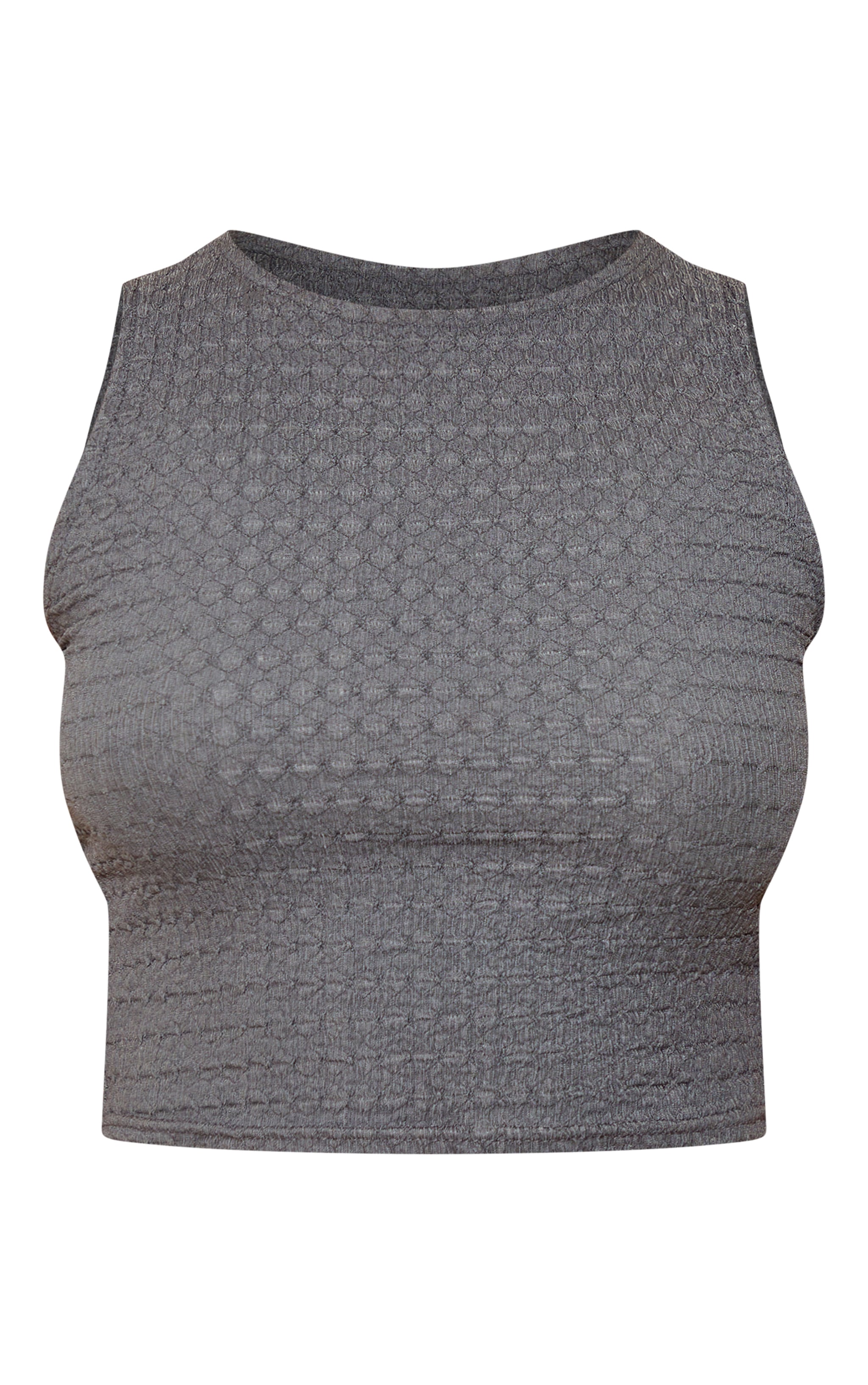 Petite Dark Grey Textured Racer Crop Top image 5